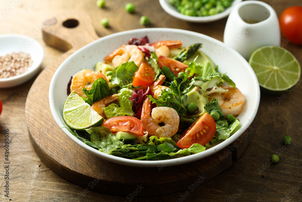 Healthy green salad with shrimps and avocado Healthy green salad with shrimps and avocado