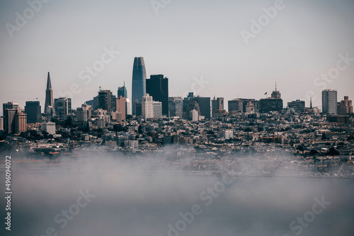 panorama of the city of san francisco in the fog