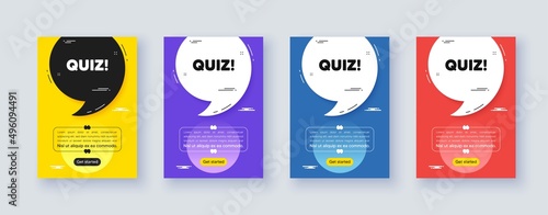 Poster frame with quote, comma. Quiz tag. Answer question sign. Examination test symbol. Quotation offer bubble. Quiz message. Vector