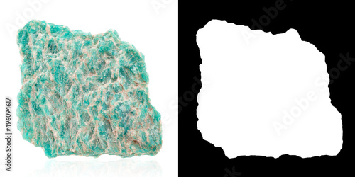 Amazonite is a bluish-green variety of microcline feldspar. Mineral amazonite. A structure of a rock on fracture close-up.  photo
