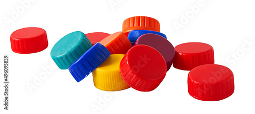 multicolored plastic caps insulated on a white background