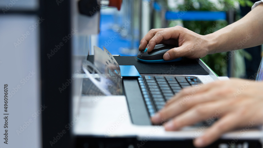 Man hand working on control panel Man hand working on control panel