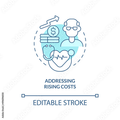 Addressing rising costs turquoise concept icon. Healthcare difficulty abstract idea thin line illustration. Isolated outline drawing. Editable stroke. Arial, Myriad Pro-Bold fonts used