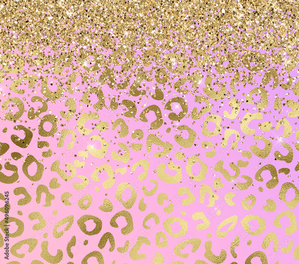 Golden leopard print texture, gold glitter gradienr background. Stock  Illustration