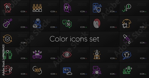 Set of 5g internet, Pillow and Fingerprint line icons. Include Dirty t-shirt, Photo cloud, Equity icons. Chemistry pipette, Business vision, Engineering team web elements. Nurse. Vector