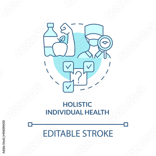 Holistic individual health turquoise concept icon. Medical management issue abstract idea thin line illustration. Isolated outline drawing. Editable stroke. Arial, Myriad Pro-Bold fonts used