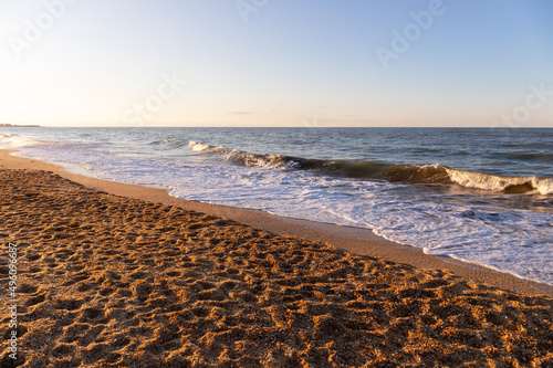 фотографія Wave on yellow sand. Caspian Sea.