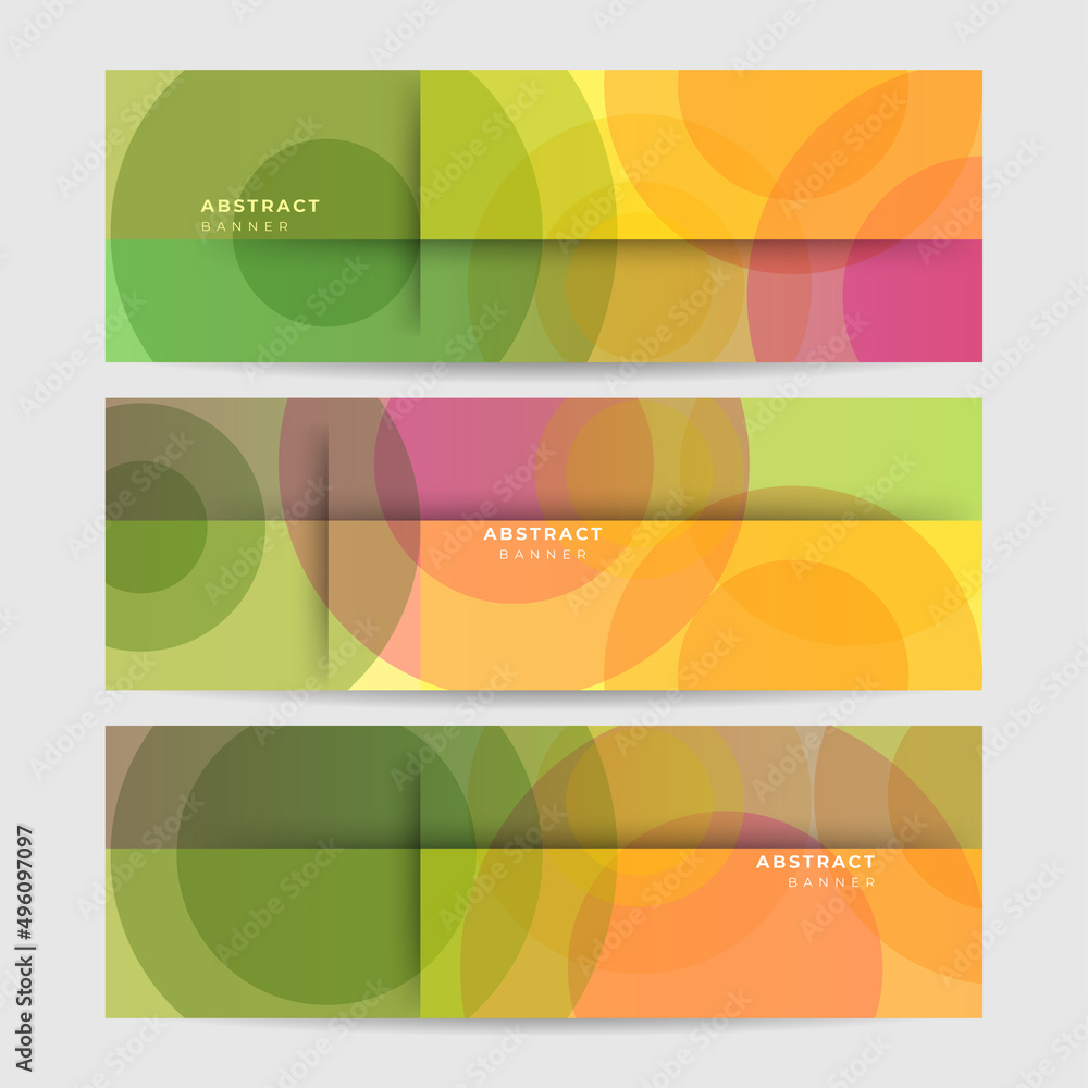 Naklejka premium Modern colorful abstract web banner background creative design. Banner design with square, triangle, circle, halftone, and dots. Vector abstract graphic design banner pattern background template.