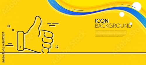 Like hand line icon. Abstract yellow background. Thumbs up finger sign. Gesture symbol. Minimal like hand line icon. Wave banner concept. Vector