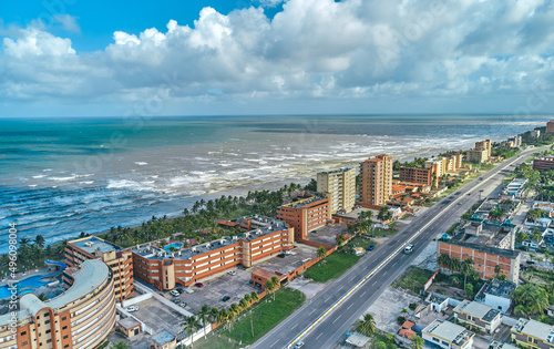 Beautiful caribbean coast of Venezuela, Tucacas hotel zone - Falcon, aerial view. photo