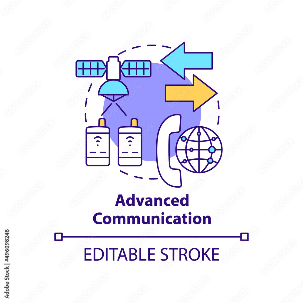 Advanced communication concept icon. Connection technology. Spacetech trend abstract idea thin line illustration. Isolated outline drawing. Editable stroke. Arial, Myriad Pro-Bold fonts used