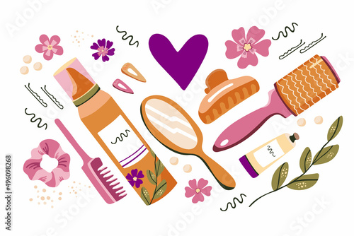 Set of hairdresser tools and accessories. Hand drawn vector illustration