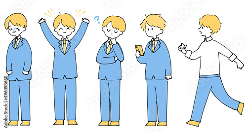人物イラストセット_男子高生_ツートンカラー