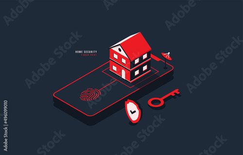 Home secure protection automation system concept, Smart security controll via smart phone, safery guard or defence vector illustration