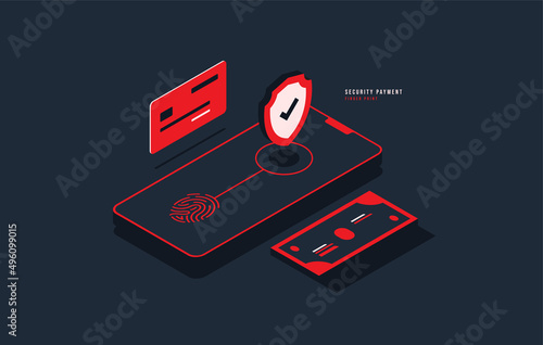 Security payment via visa card concept, Internet banking technology, High level smart payment security. E-Wallet and E-payment isometic vector