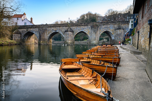 Rowing Boats below Elvet Bridge in Durham, which is a city in County Durham in the northeast of England built on the banks of River Wear