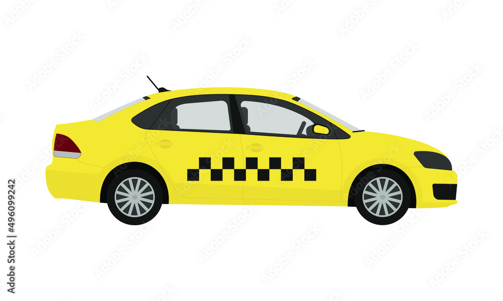 Yellow taxi on a white background