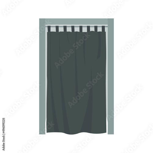 Fitting room with gray curtain on white background