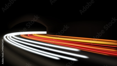 Colorful light trails, long time exposure motion blur effect. Vector Illustration