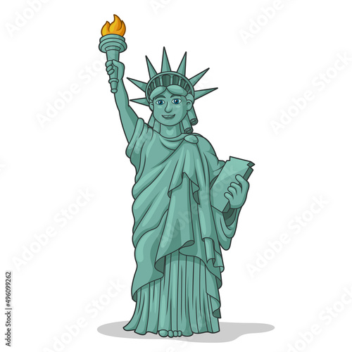 Statue of Liberty cartoon. Building and Landmarks of the world. Traveling Icon Concept. Vector Illustration