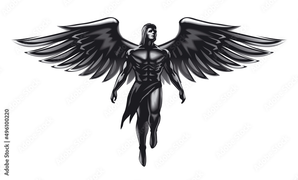 Black angel flying isolated illustration Black angel flying isolated illustration