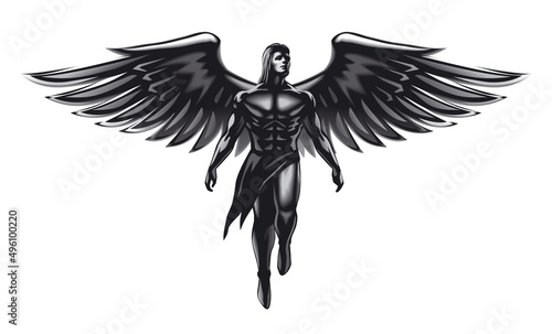 Black angel flying isolated illustration