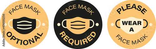 Face mask vector symbols. Face mask optional. Face mask required. Please wear a face mask. Isolated on white background