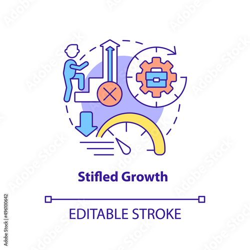 Stifled growth concept icon. No career development. Sign of toxic workplace abstract idea thin line illustration. Isolated outline drawing. Editable stroke. Arial, Myriad Pro-Bold fonts used