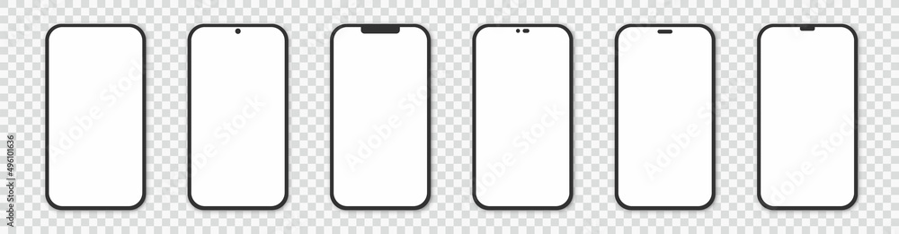 Set realistic smartphone blank screen, phone mockup isolated on ...