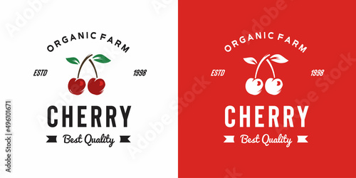 vintage cherry fruit logo illustration suitable for fruit shop and fruit farm