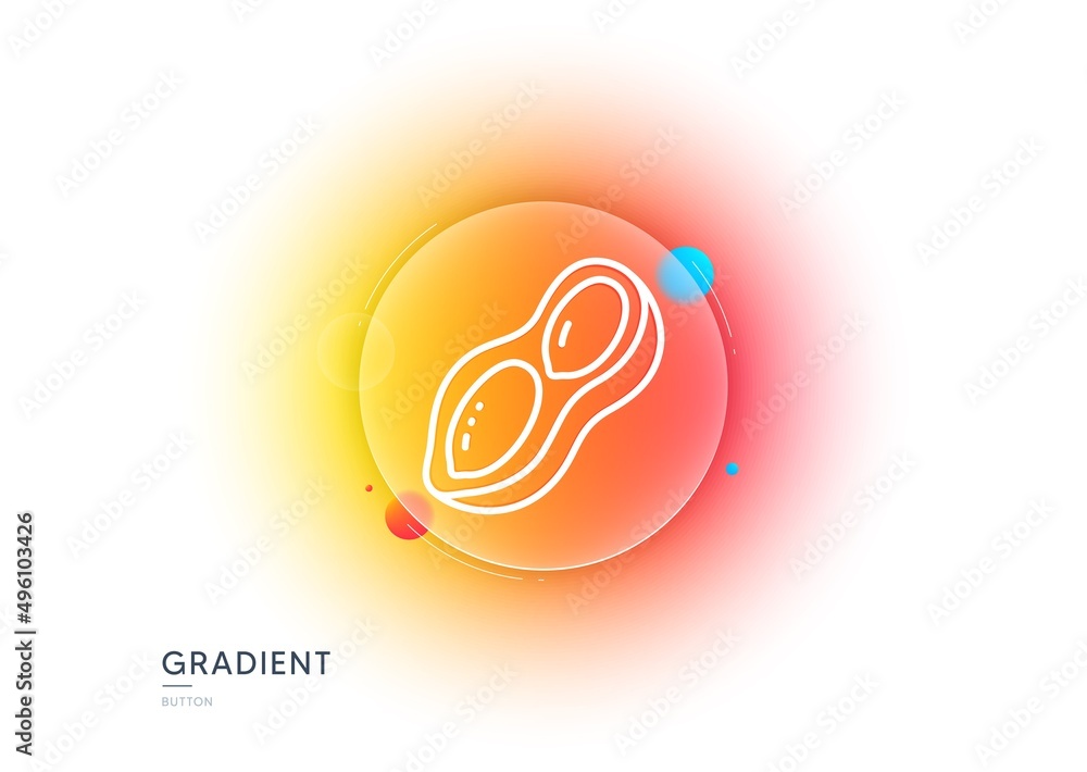 Obraz premium Peanut line icon. Gradient blur button with glassmorphism. Tasty nut sign. Vegan food symbol. Transparent glass design. Peanut line icon. Vector