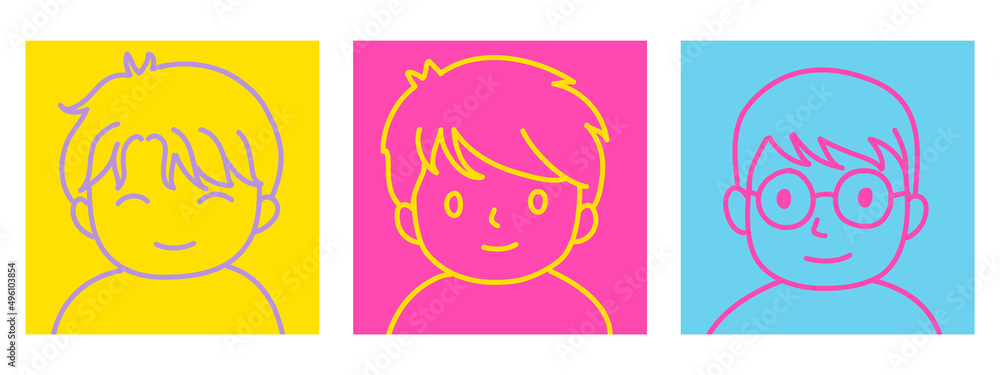cute doodle hand drawn cartoon set of men face profile picture in bright color. cute doodle hand drawn cartoon set of men face profile picture in bright color.