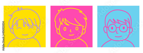 cute doodle hand drawn cartoon set of men face profile picture in bright color.