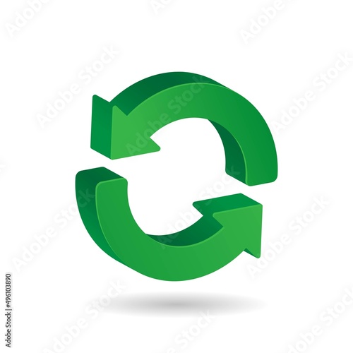 Two arrows 3d icon. Update symbol. 3d recycle icon. Refresh icon.