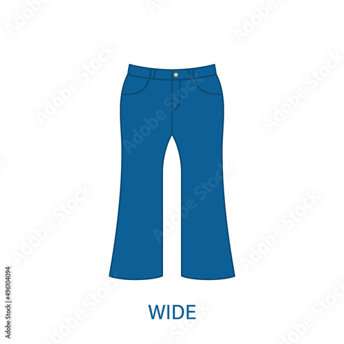 Wide Pants Type of Woman Trousers Silhouette Icon. Modern Women Garment Style. Fashion Casual Apparel. Beautiful Type of Female Jeans Trousers. Slacks, Loose Pants. Isolated Vector Illustration