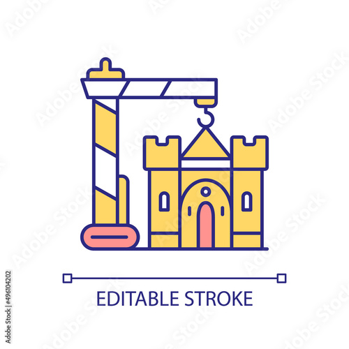Rebuilding cultural heritage RGB color icon. Renovating ancient buildings. Urban integration program. Isolated vector illustration. Simple filled line drawing. Editable stroke. Arial font used