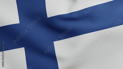 National flag of Finland waving 3D Render, Suomen lippu or Finlands flagga and Siniristilippu used Nordic cross, Finnish flag has Scandinavian cross