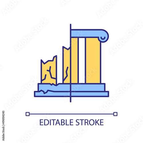 Accurate reconstruction of old buildings RGB color icon. Cultural heritage reservation. Protective program. Isolated vector illustration. Simple filled line drawing. Editable stroke. Arial font used