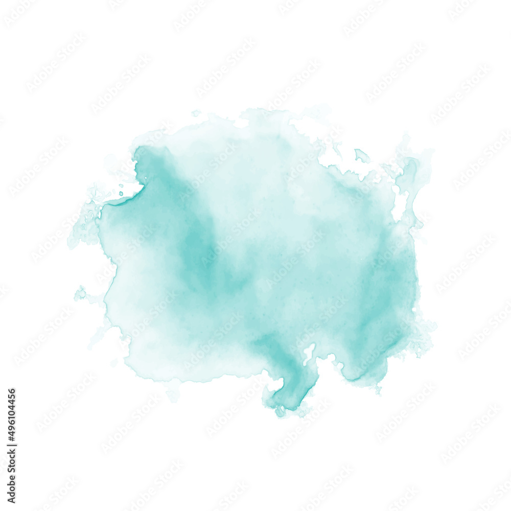 Abstract mint green watercolor water splash on a white background. Vector watercolour texture in mint color. Ink paint brush stain. Green splatter spot. Watercolor pastel splash