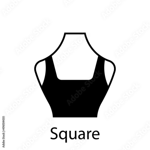Square of Fashion Neckline Type for Women Blouse, Dress Silhouette Icon. Black T-Shirt, Crop Top on Dummy. Trendy Ladies Square Type of Neckline. Isolated Vector Illustration