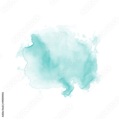 Abstract mint green watercolor water splash on a white background. Vector watercolour texture in mint color. Ink paint brush stain. Green splatter spot. Watercolor pastel splash