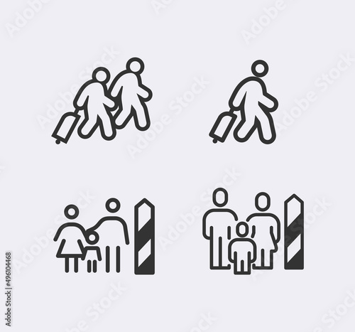 Immigration, refugees line icon set