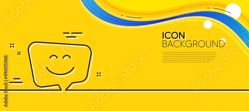Smile face line icon. Abstract yellow background. Happy emoticon chat sign. Speech bubble symbol. Minimal smile face line icon. Wave banner concept. Vector