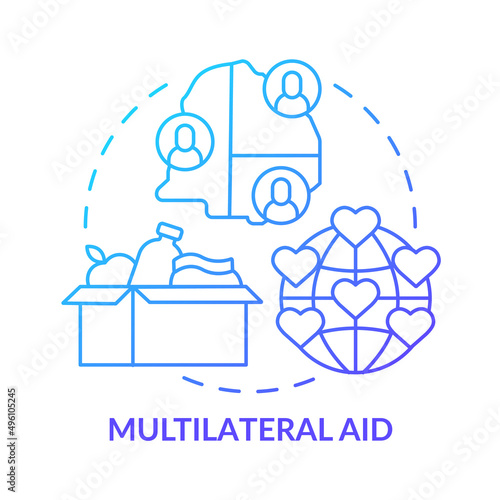 Multilateral aid blue gradient concept icon. Foreign aid abstract idea thin line illustration. Support from international organisations. Isolated outline drawing. Myriad Pro-Bold font used