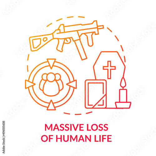 Massive loss of human life red gradient concept icon. Armed conflicts effect abstract idea thin line illustration. Military casualties. Isolated outline drawing. Myriad Pro-Bold font used