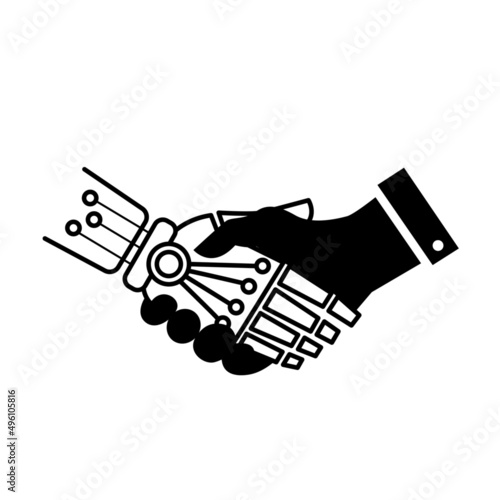 robot and human handshake Logo Icon robot shaking hand vector illustration 