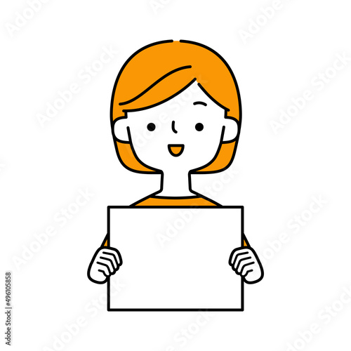 ホワイトボードを持つ笑顔の女性のベクターイラスト