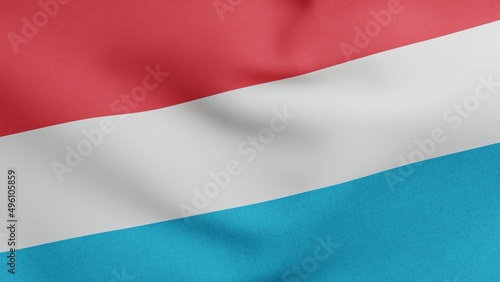National flag of Luxembourg waving 3D Render, Letzebuerger Fandel or Flagge Luxemburgs or Drapeau du Luxembourg, Luxembourg flag triband textile 