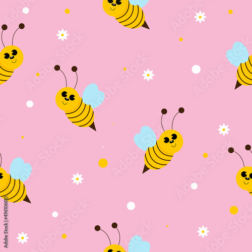 Seamless pattern with cute bees
