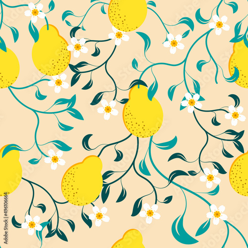 Seamless pattern with yellow pear